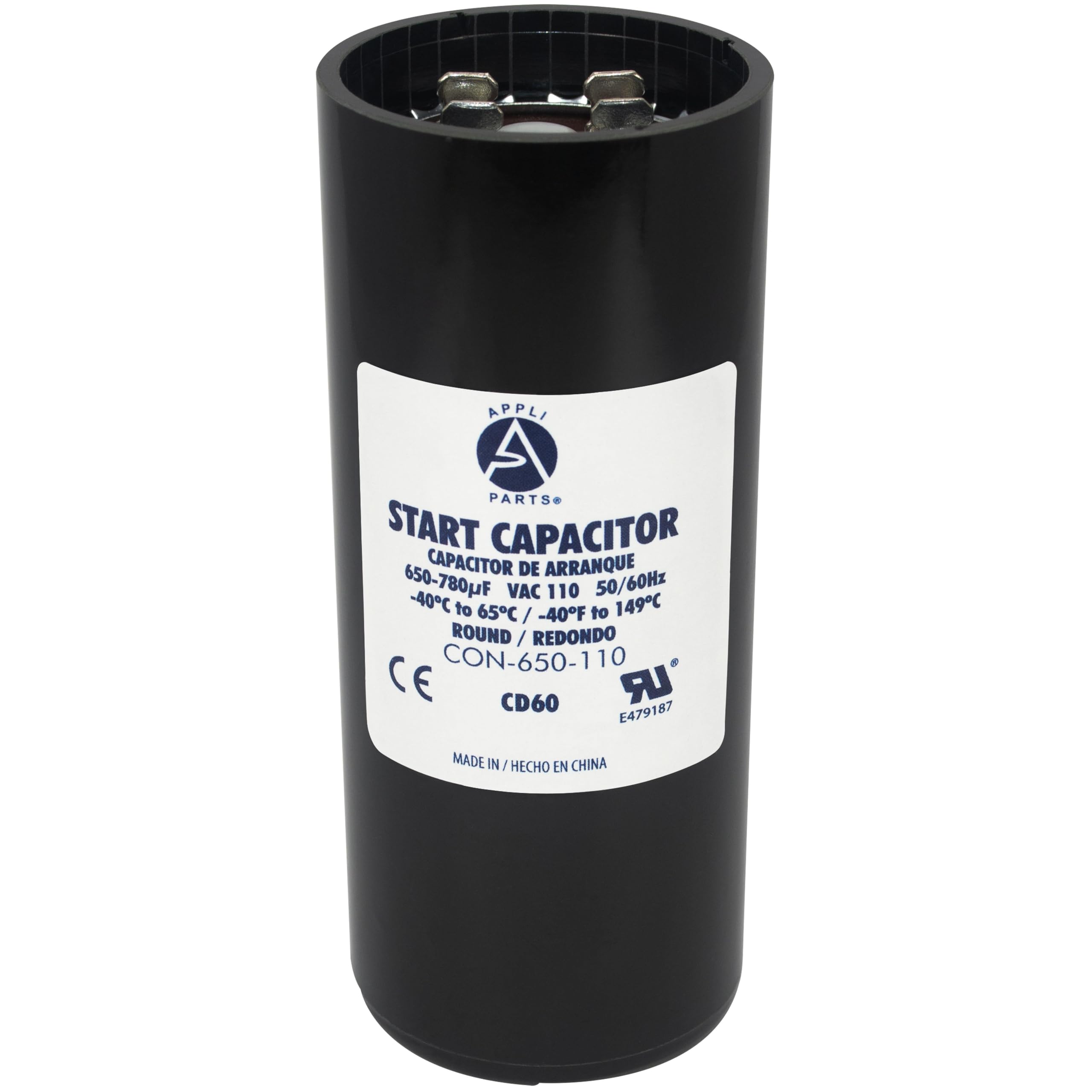 AP APPLI PARTS front label showing capacitance and voltage for easy identification