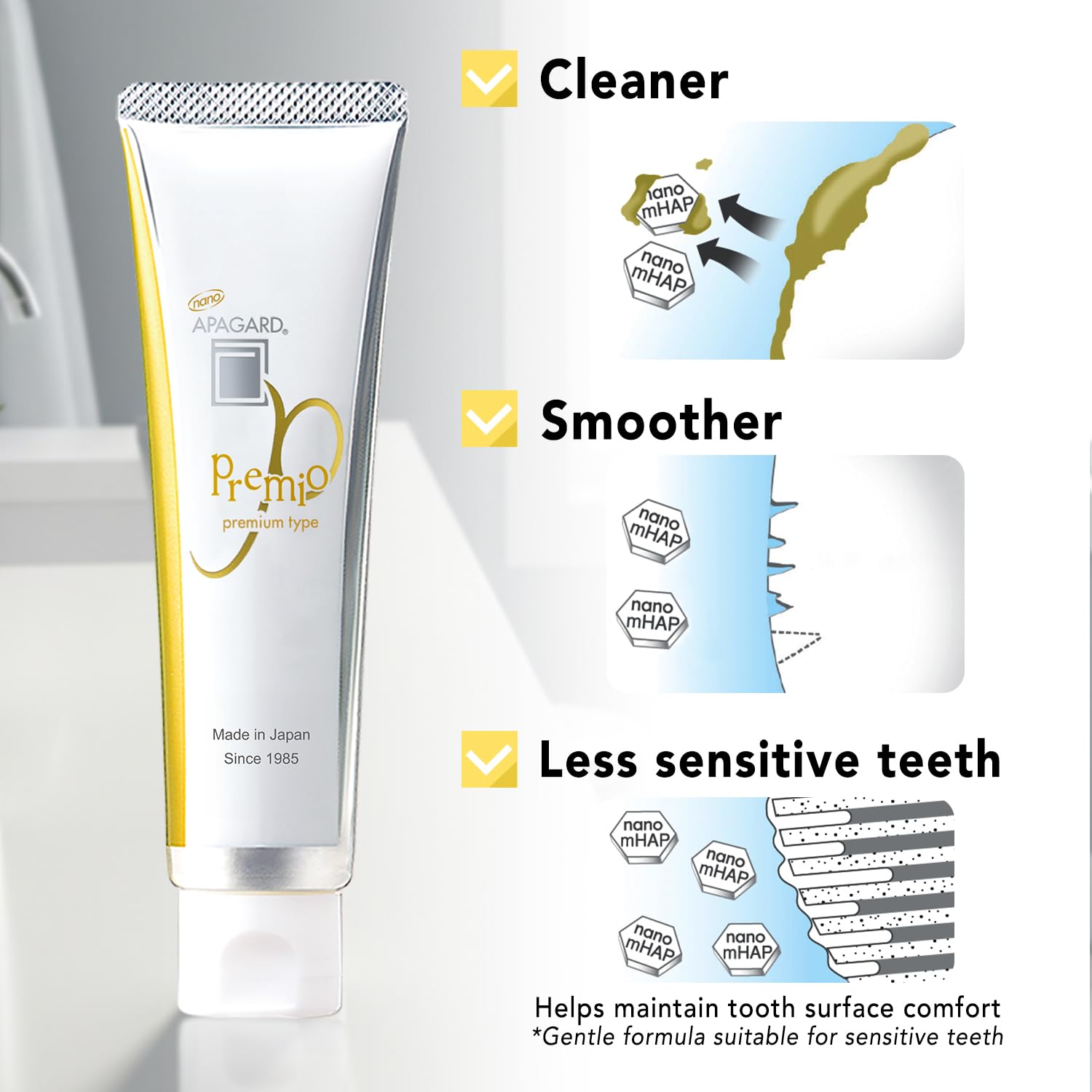 APAGARD Premio tube beside a hand for scale, clear size view and travel-friendly benefit
