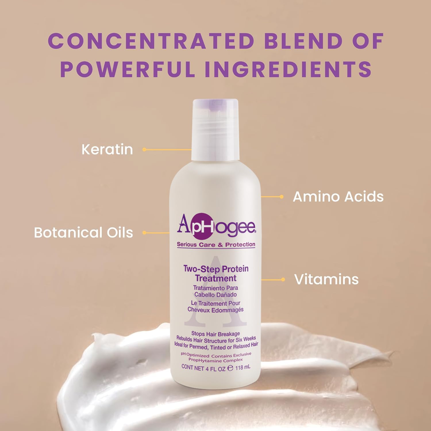 Aphogee balancing moisturizer spread through wet hair to show smoothing benefit