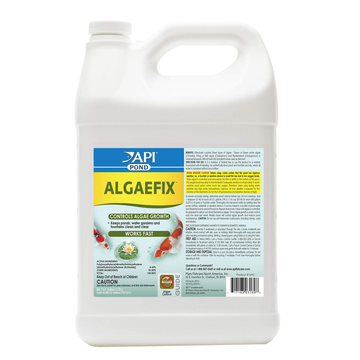 API POND ALGAEFIX front label showing product name and treatment benefits