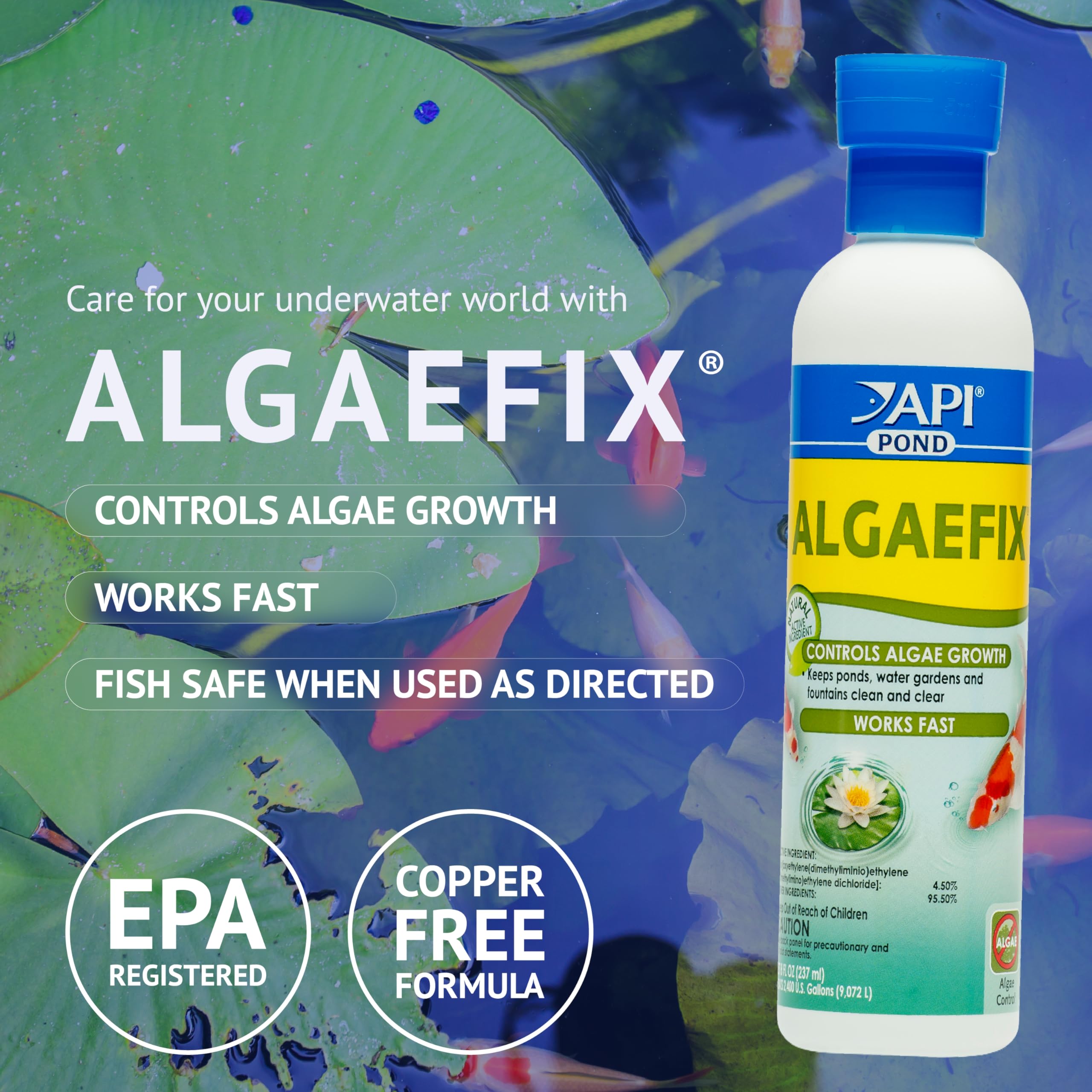 API POND ALGAEFIX close-up measuring cap for accurate, easy dosing