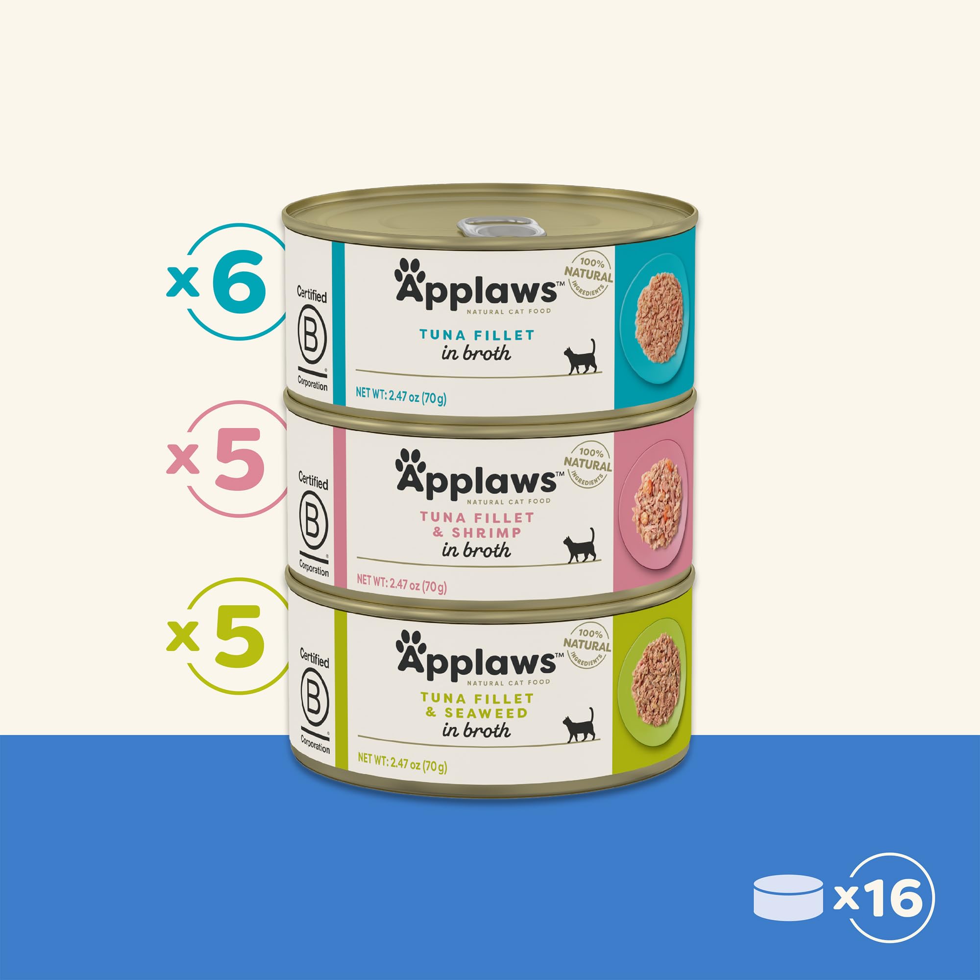 Applaws overhead layout of all 16 cans showing convenient assortment