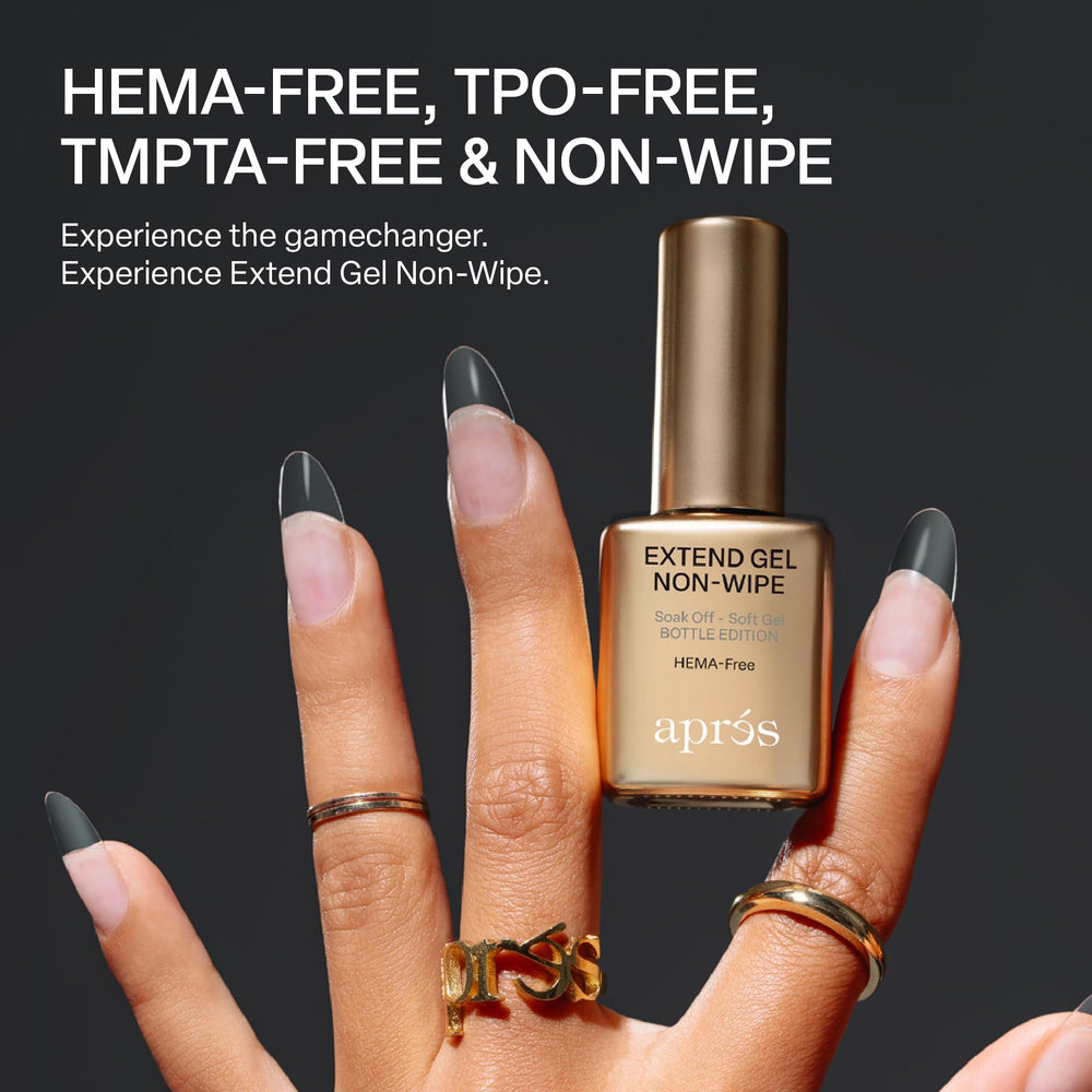 APRÉS 15ml bottle beside a ruler to show compact size and convenient salon storage