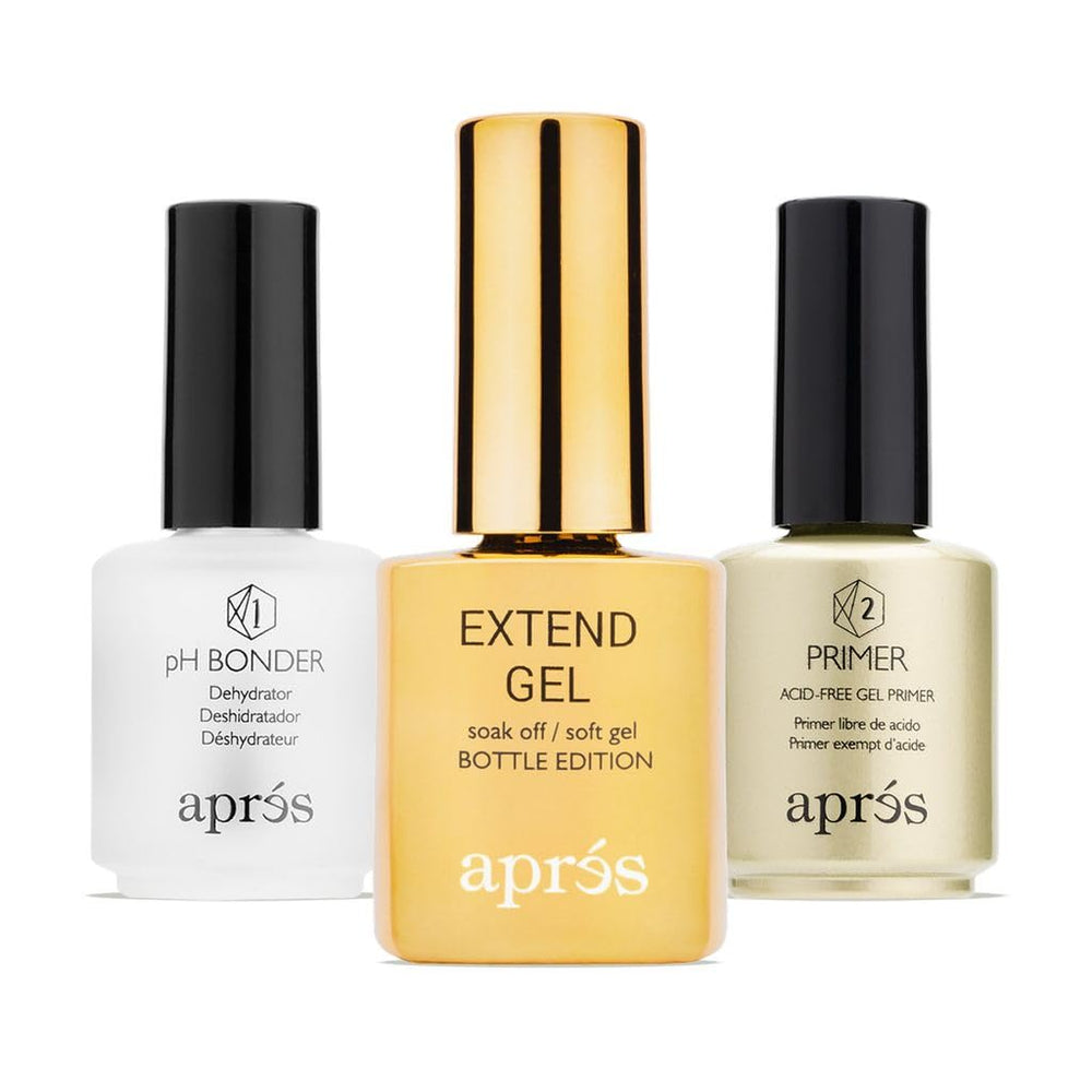 APRÉS Extend Gel front bottle showing product and professional result