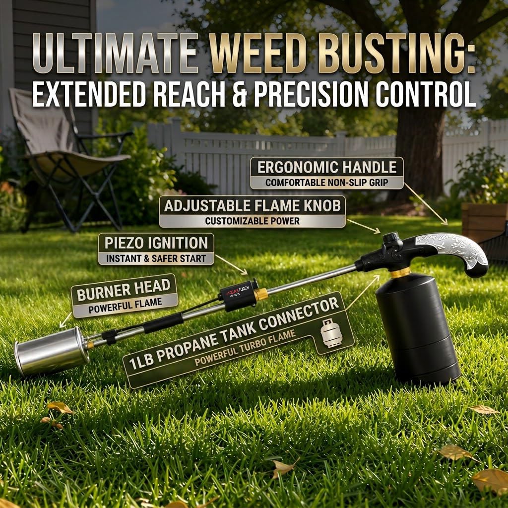 ApyraX torch in use on driveway weeds demonstrating chemical-free control