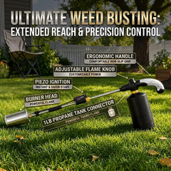 ApyraX torch in use on driveway weeds demonstrating chemical-free control