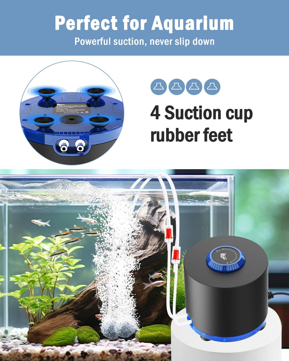 AQQA rubber feet close-up reducing vibration and keeping pump whisper quiet