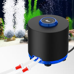 AQQA pump front view showing compact body and power cord, reliable aeration