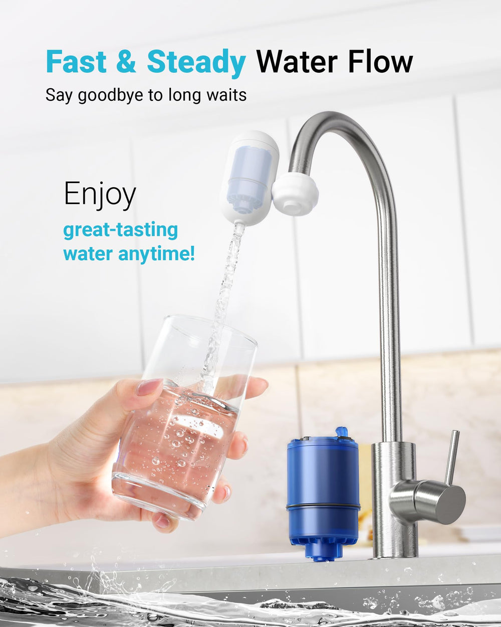 AQUA CREST in a kitchen setting illustrating everyday filtered water use