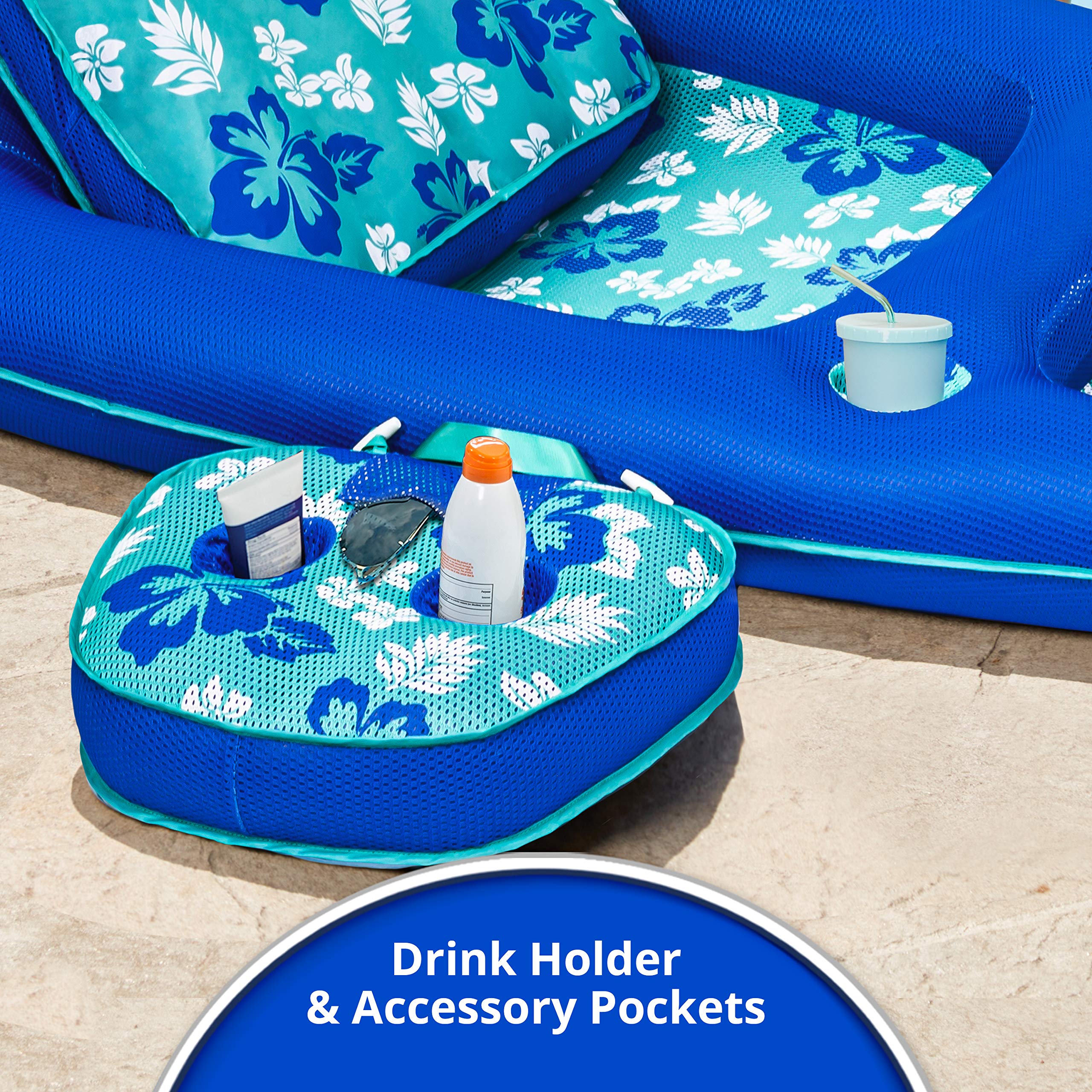 Aqua LEISURE attachable caddy and oversized cupholder keeping drinks and snacks close