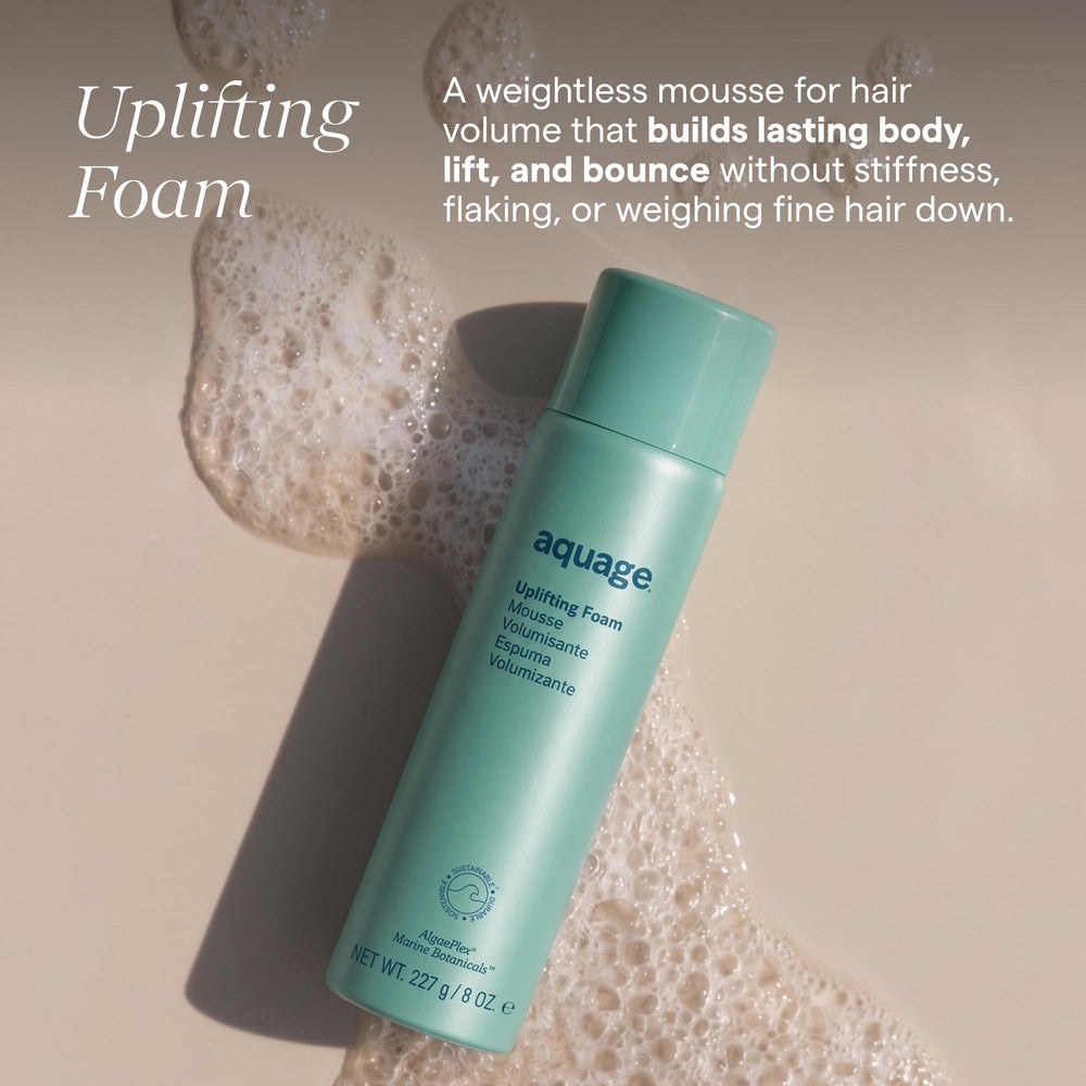 Aquage foam texture dispensed on palm illustrating airy, weightless hold