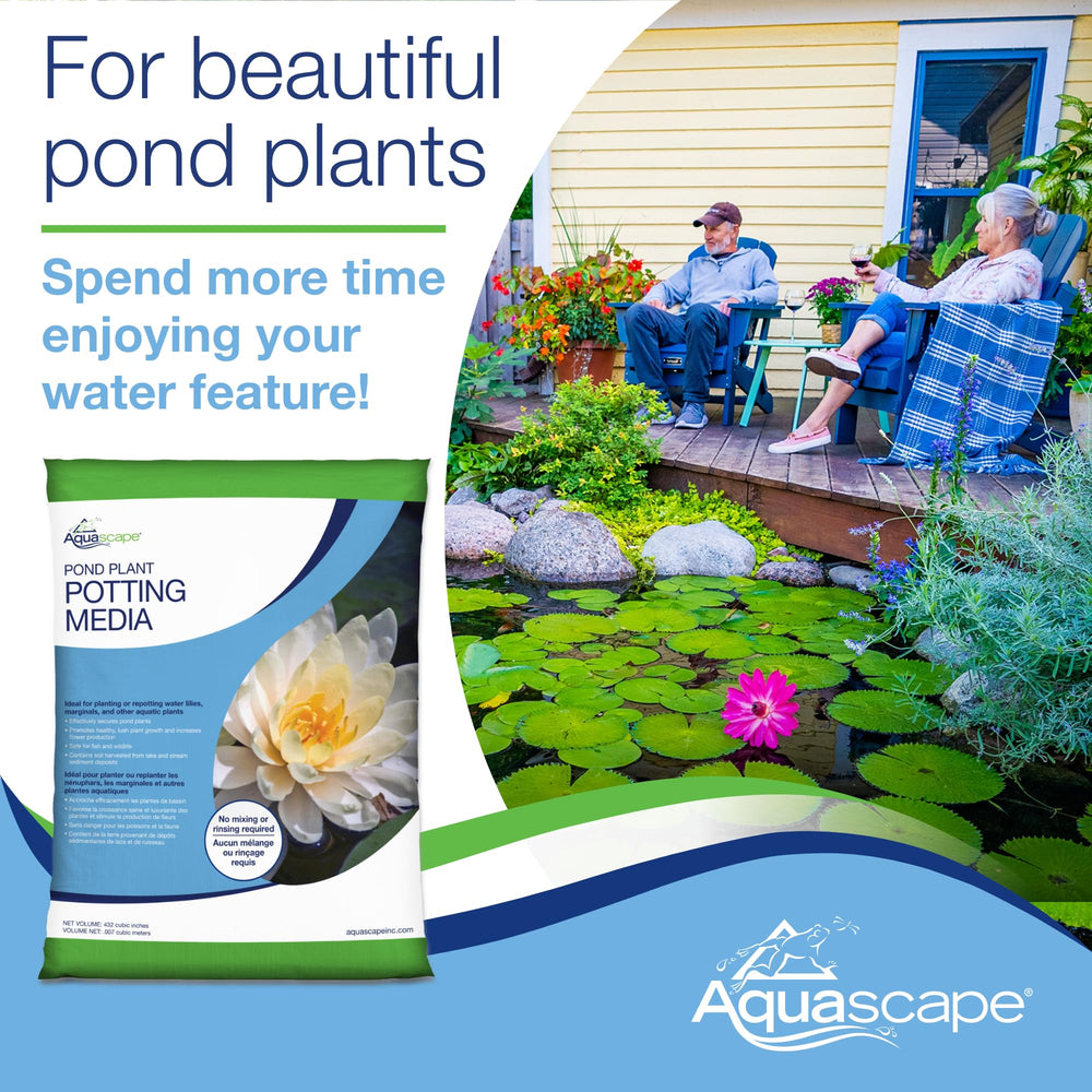 Aquascape applied in a garden pond illustrating clearer water and secure aquatic plantings