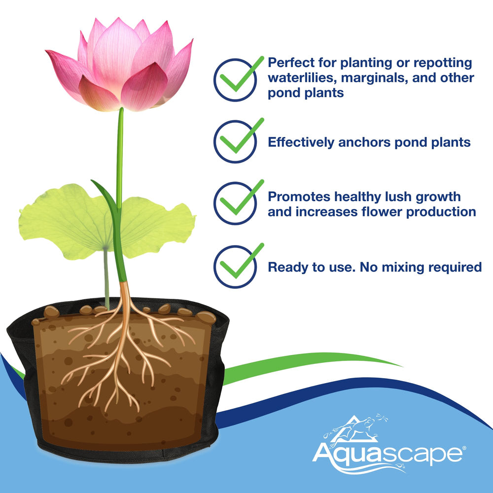 Aquascape bag on scale showing approximate 10 pound weight and compact 432 cubic inch volume