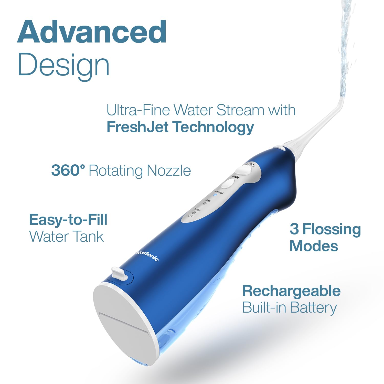 AquaSonic close-up of rotating nozzle delivering precise water jets for targeted cleaning