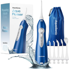 AquaSonic Aqua Flosser front view showing controls and sleek body for easy handling