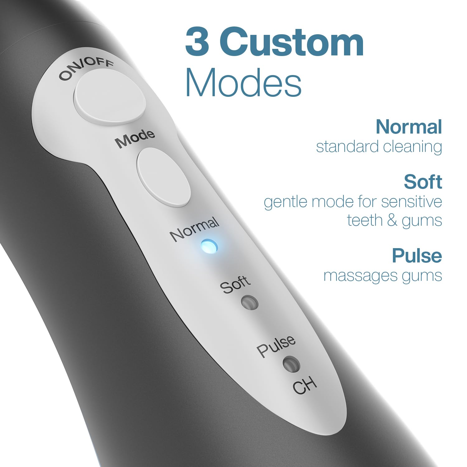 Aquasonic Aqua Flosser held in hand to show size and portable travel convenience
