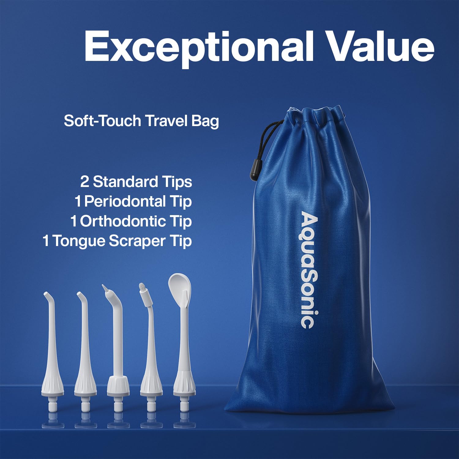 AquaSonic with travel bag and accessories ready for airplane or suitcase convenience
