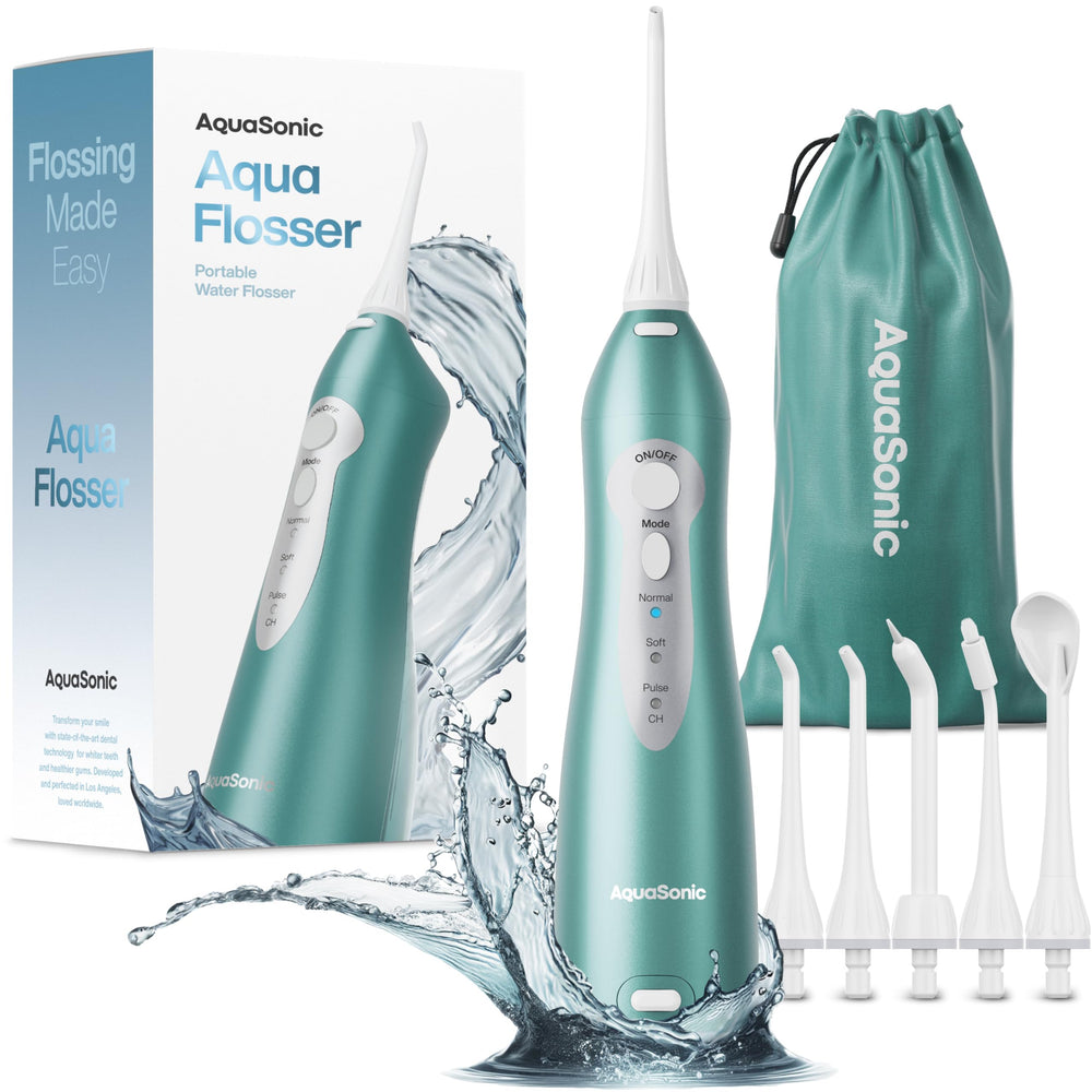 AquaSonic front view showing controls and sleek waterproof body for easy cleaning
