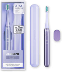 Aquasonic Icon lilac toothbrush front view showing sleek design and easy grip