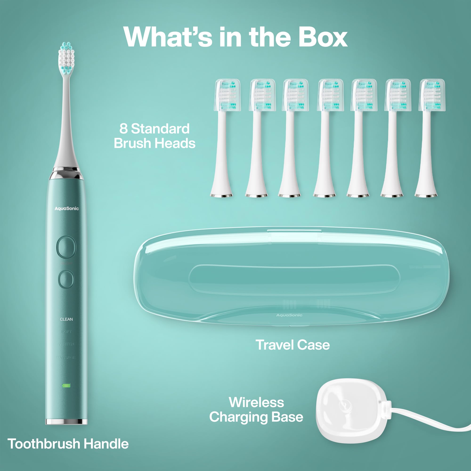 Aquasonic beside toothpaste and coin for scale showing compact, travel-friendly size
