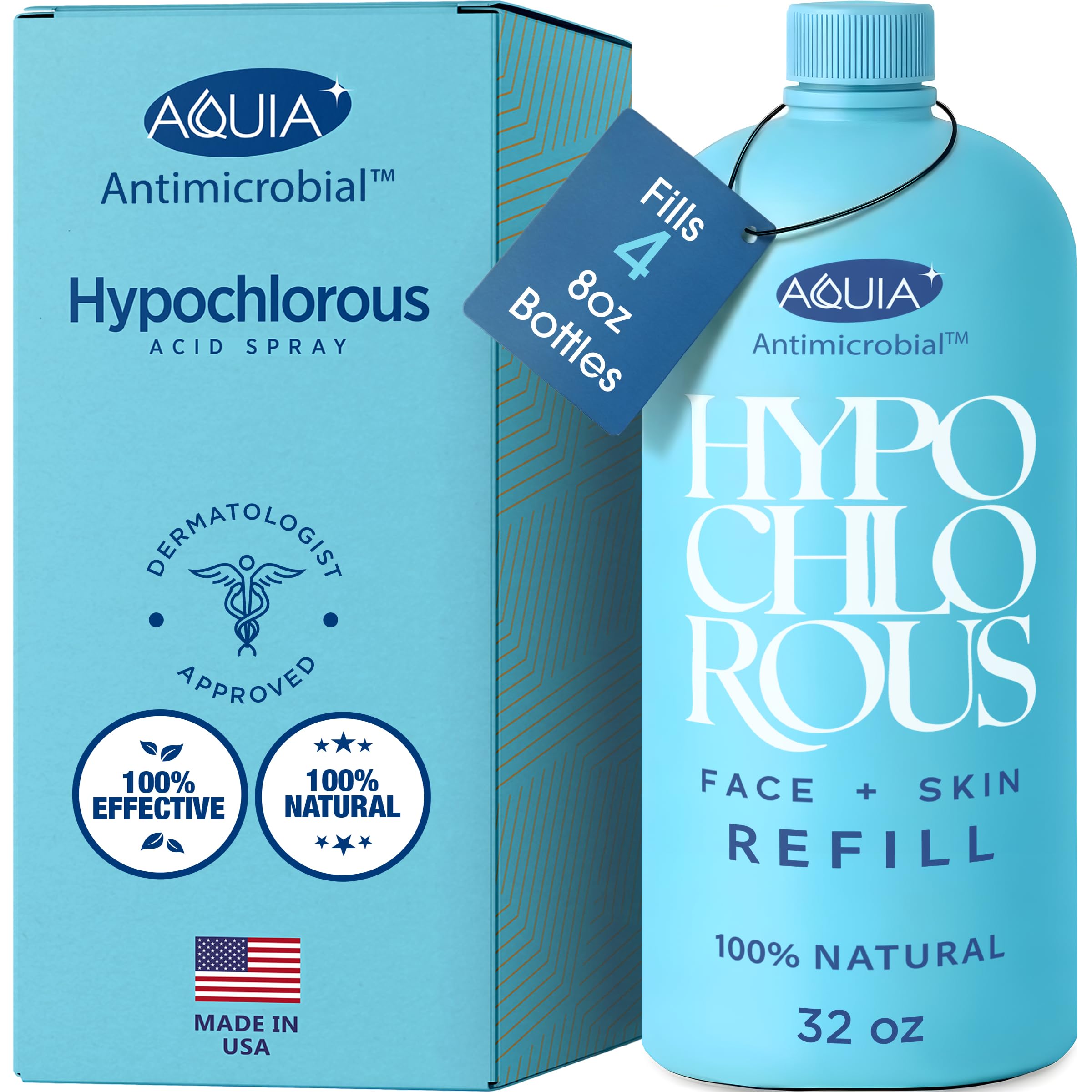 Aquia front label on 32oz refill bottle showing clear, travel-friendly format