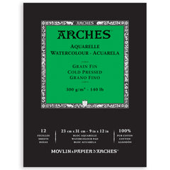 Arches cold press pad front cover showing size and brand, professional quality