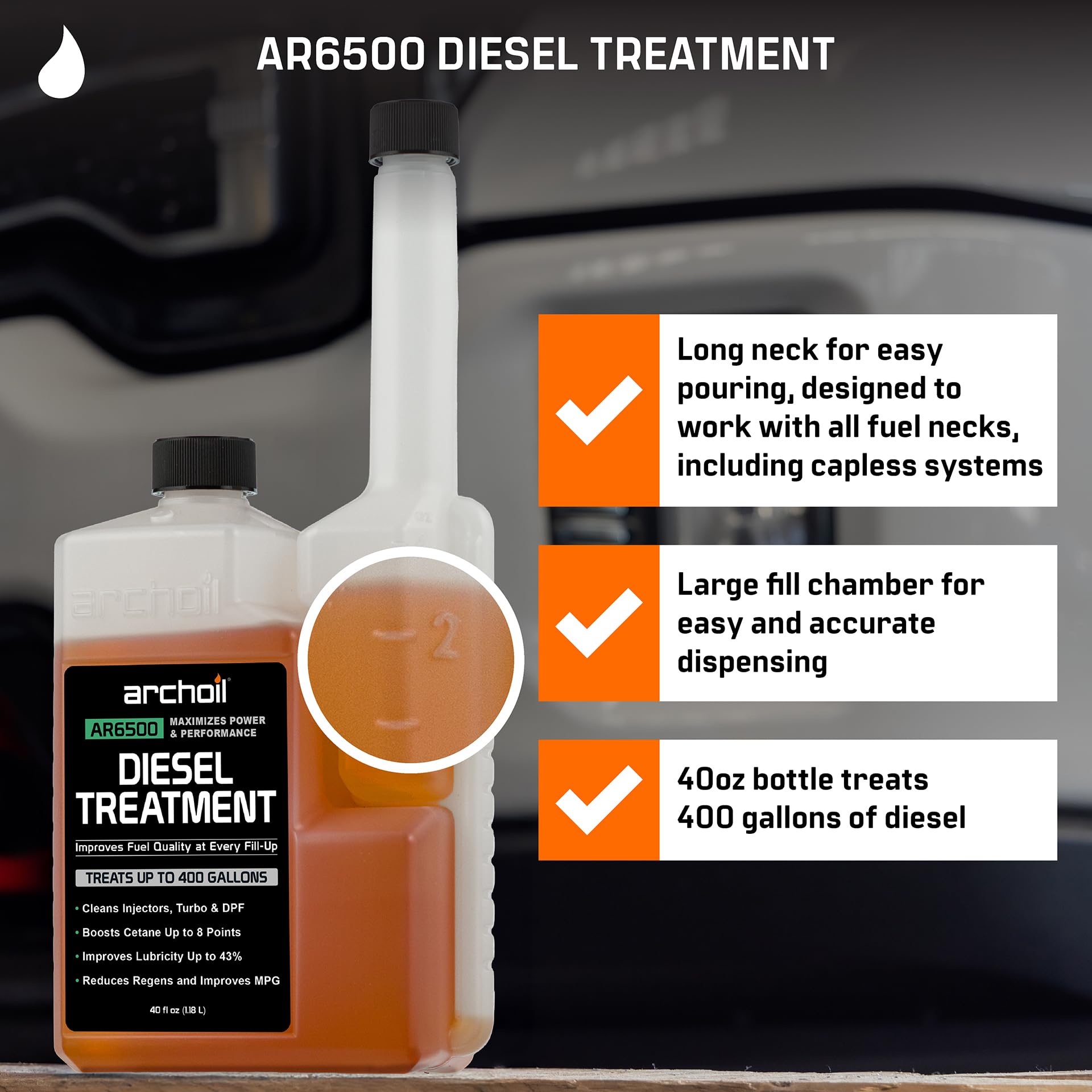 Archoil AR6500 bottle with cap highlighting durable packaging and easy pour
