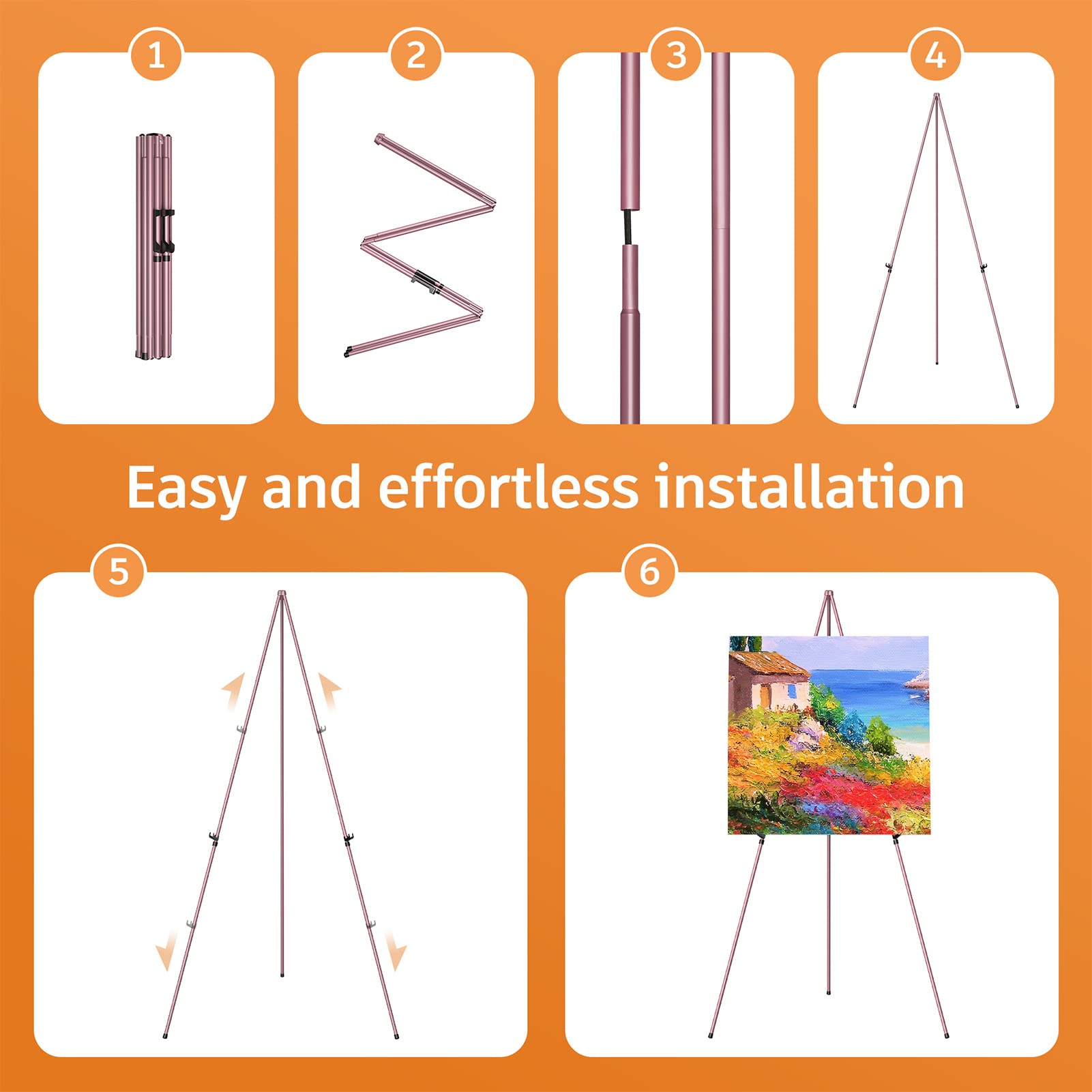 Aredy folded compact pink easel collapsed to 15 inches for storage convenience