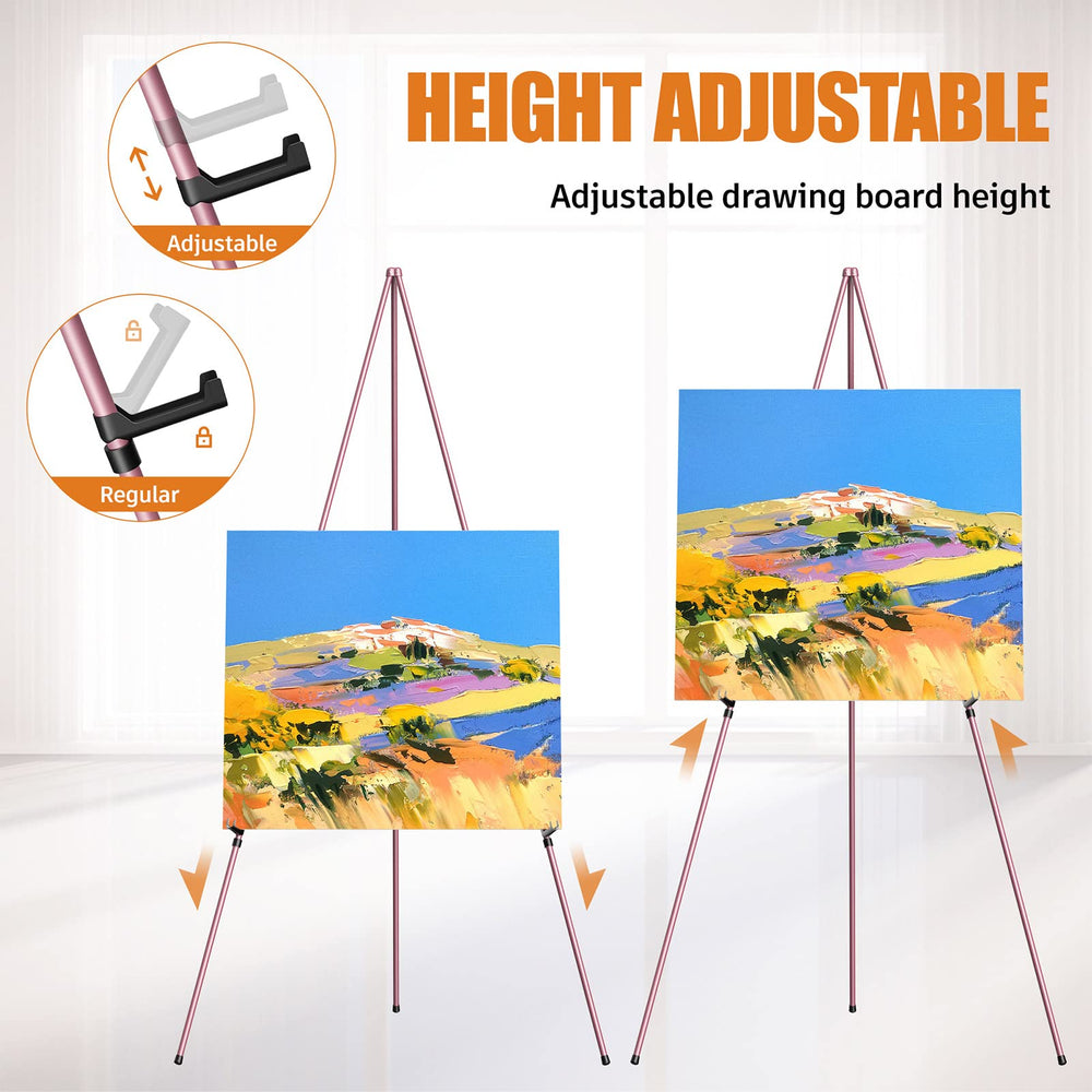 Aredy easel beside tape measure showing the 63 inch height scale