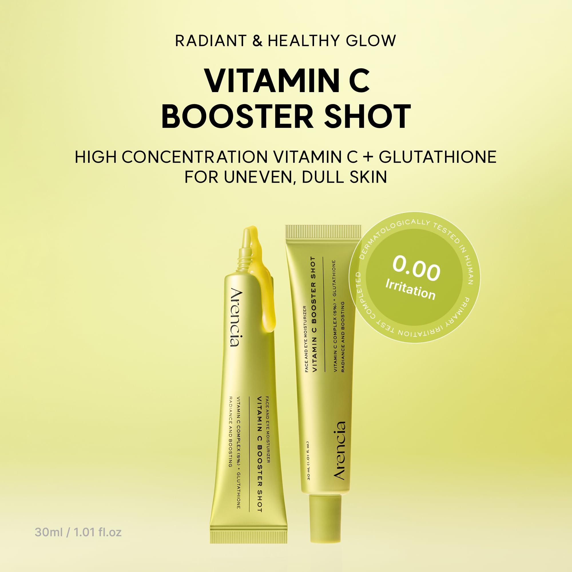ARENCIA dropper dispensing serum, illustrating controlled application