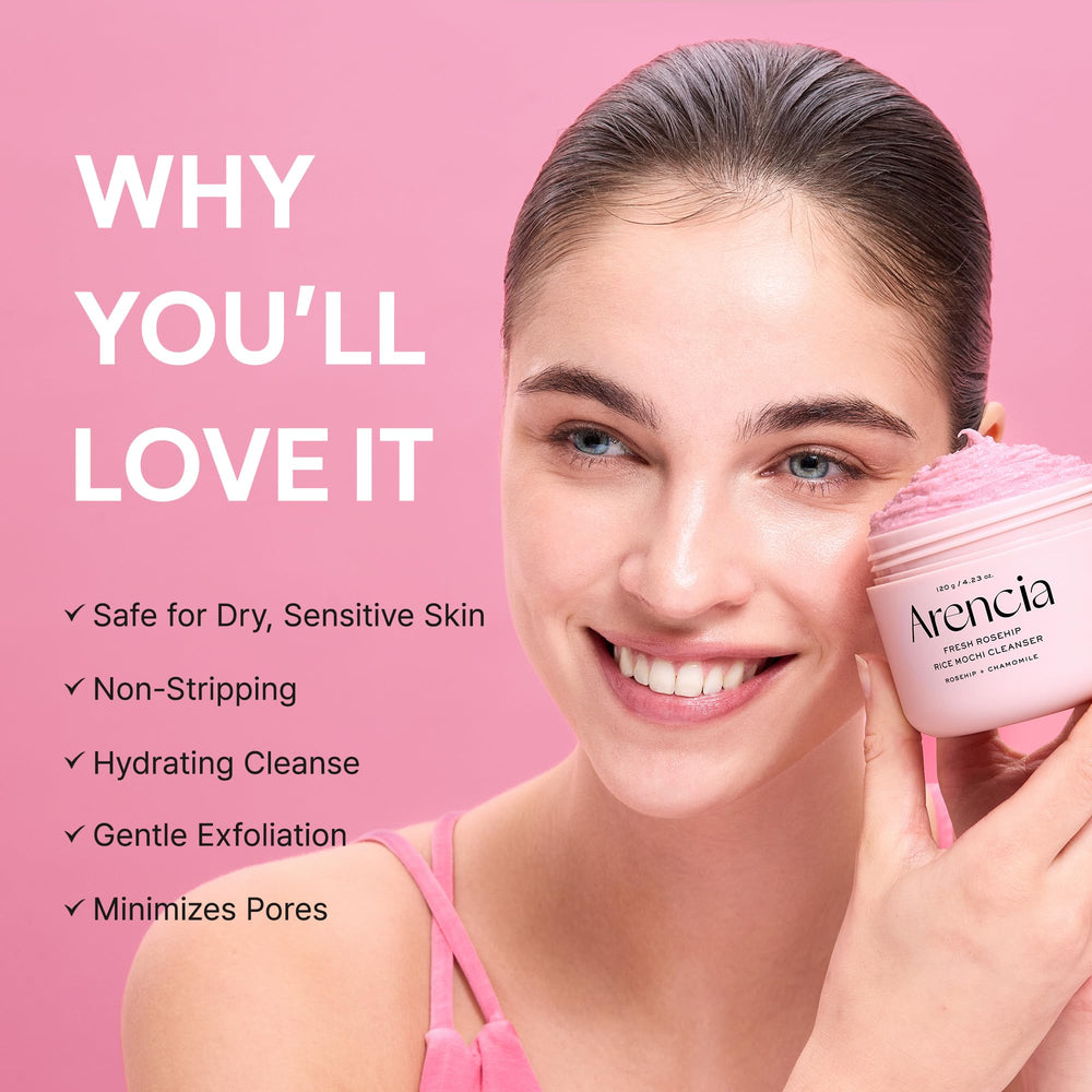 ARENCIA rice powder detail highlighting natural exfoliant and smoothness