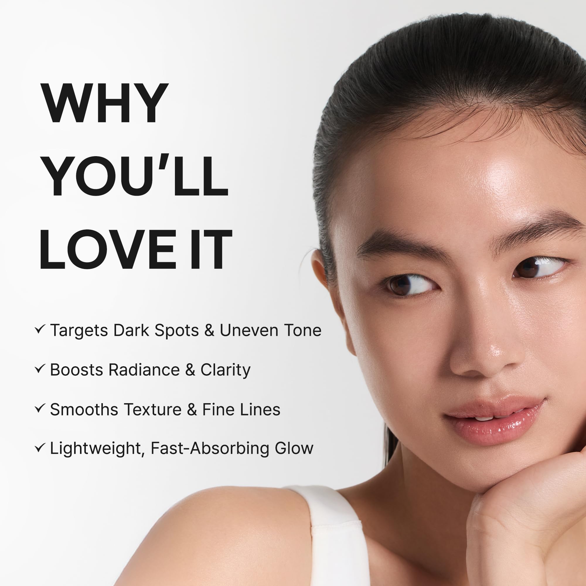 ARENCIA serum texture on fingertip showing fast-absorbing, non-sticky finish