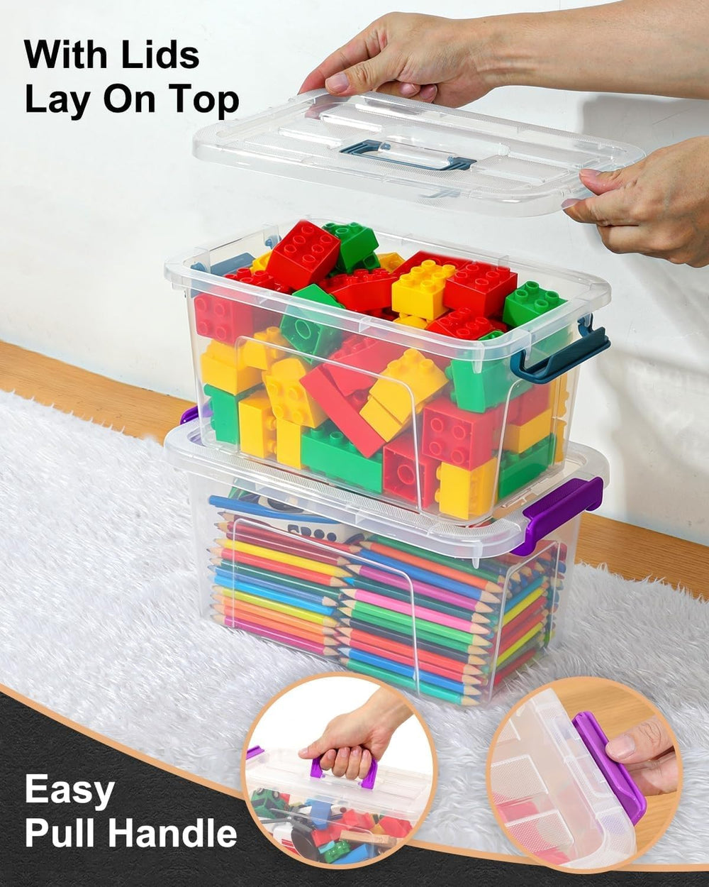 AREYZIN side profile of stacked containers demonstrating space-saving vertical storage benefit