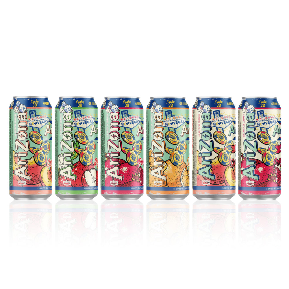 Pouring AriZona x Fallout green tea energy over ice showing refreshing texture and cold-serving appeal