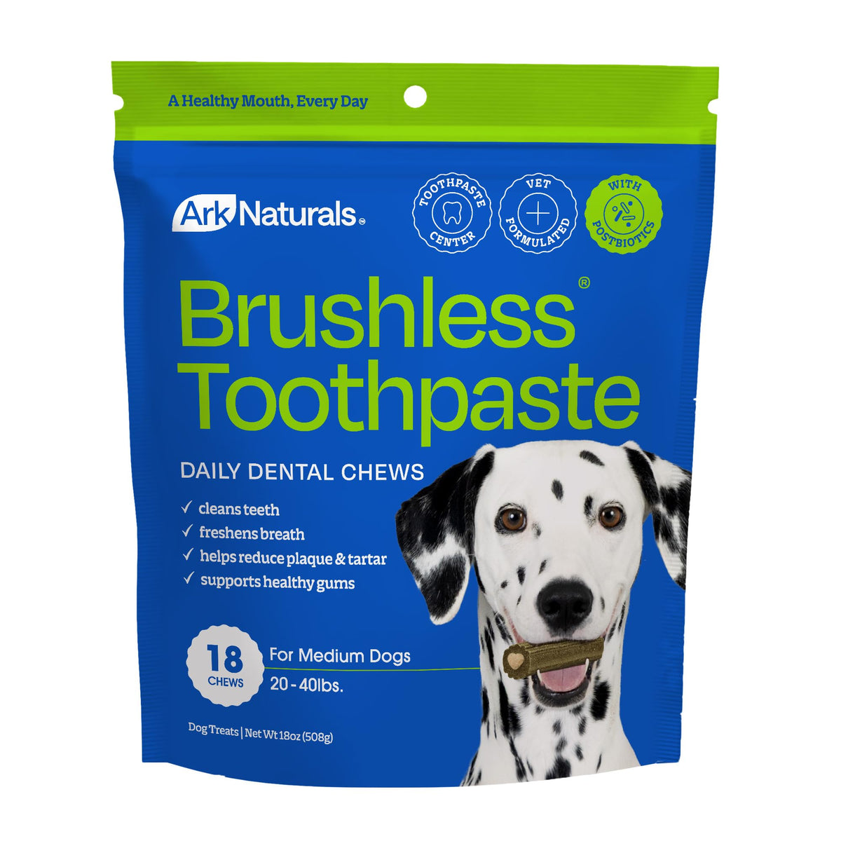ARK NATURALS front packaging showing medium breed 18-count and clear benefits