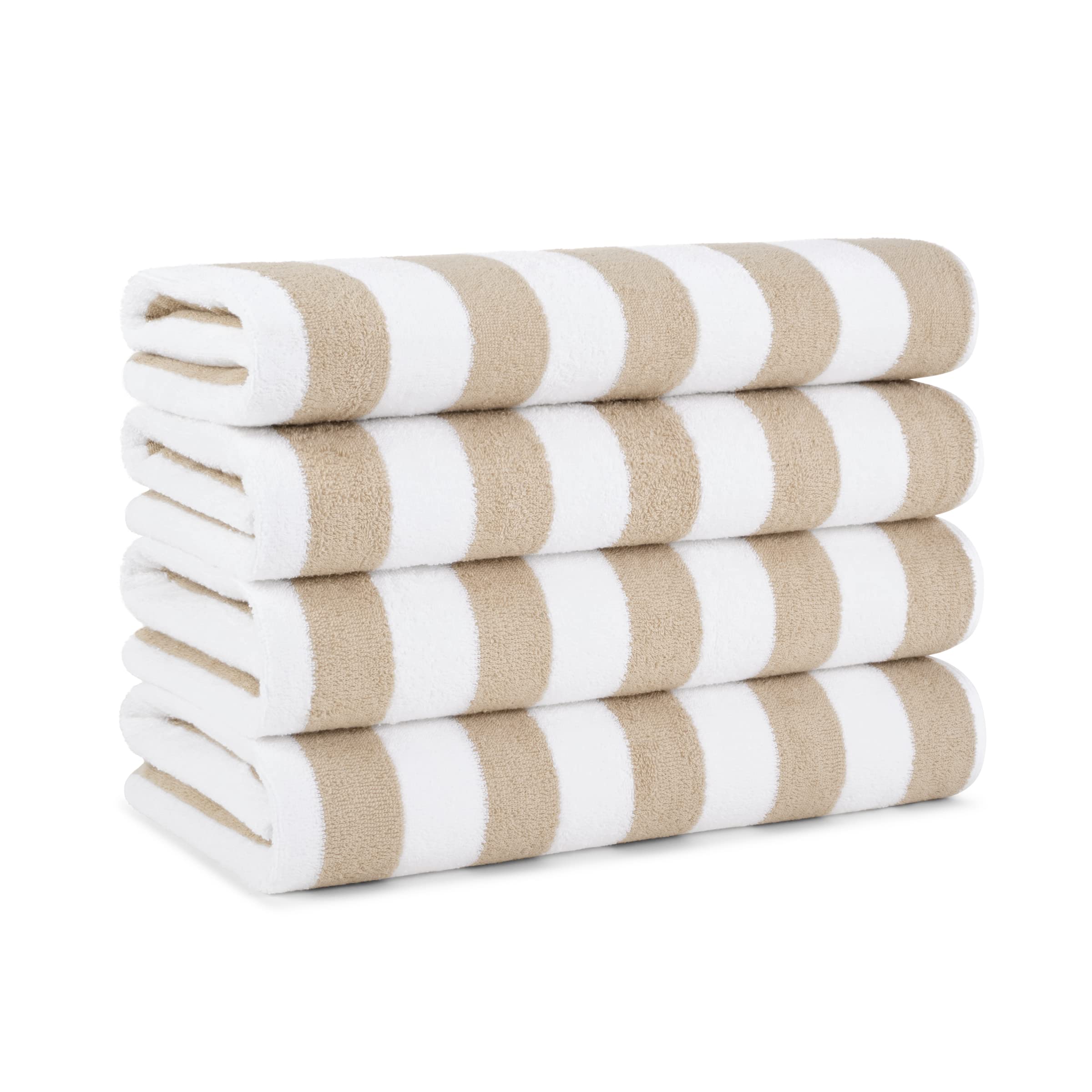 Arkwright front view of pack of four towels showing cabana stripes and coverage