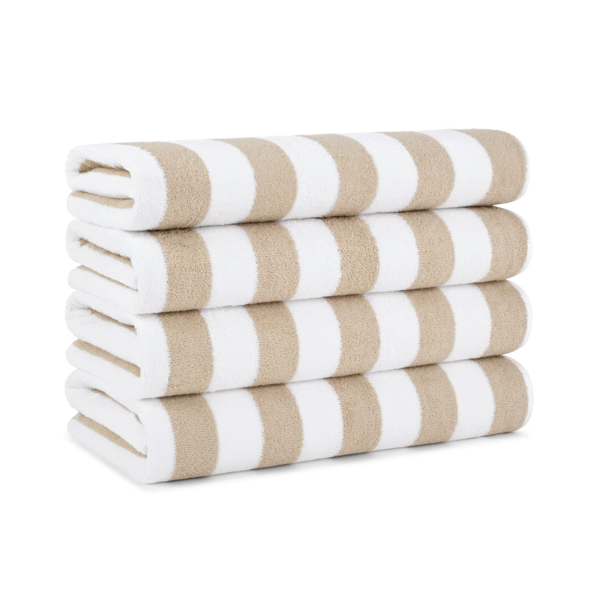 Arkwright front view of pack of four towels showing cabana stripes and coverage