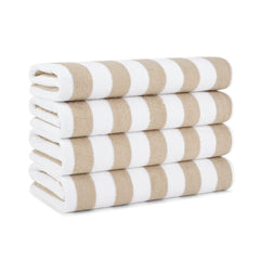 Arkwright front view of pack of four towels showing cabana stripes and coverage