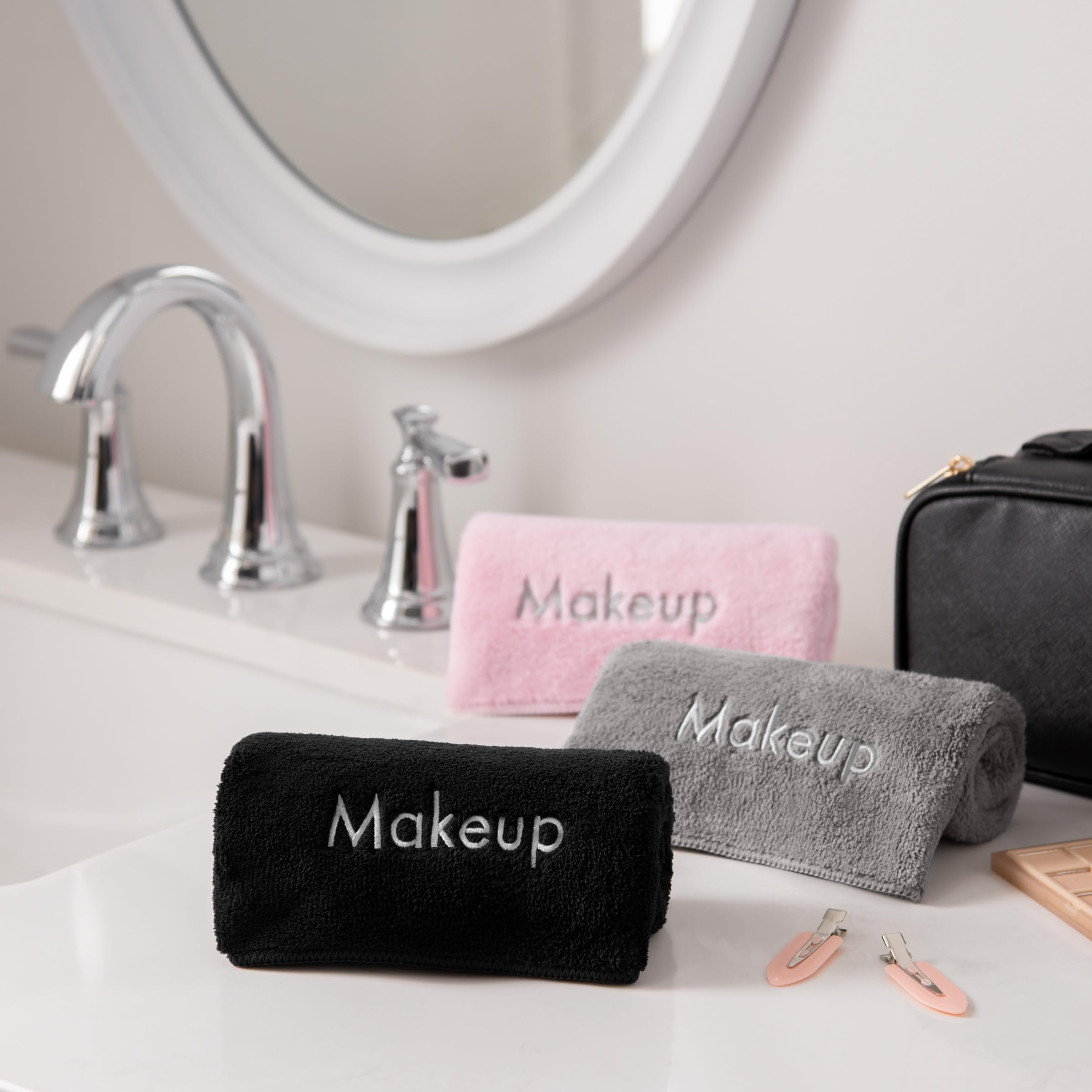 Arkwright cloth on bathroom vanity with accessories showing stylish, everyday use
