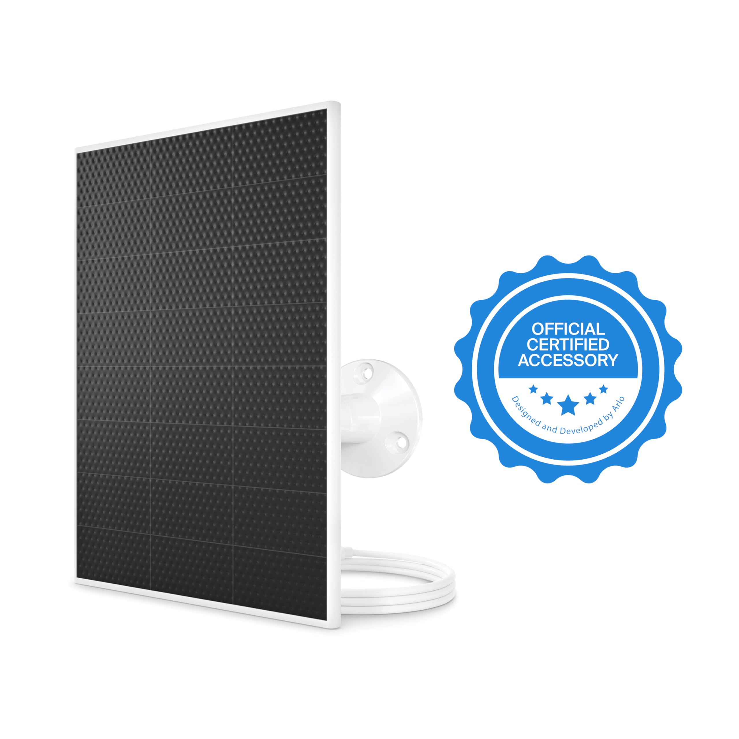 Arlo solar panel side profile with adjustable mount for precise angle and improved charging