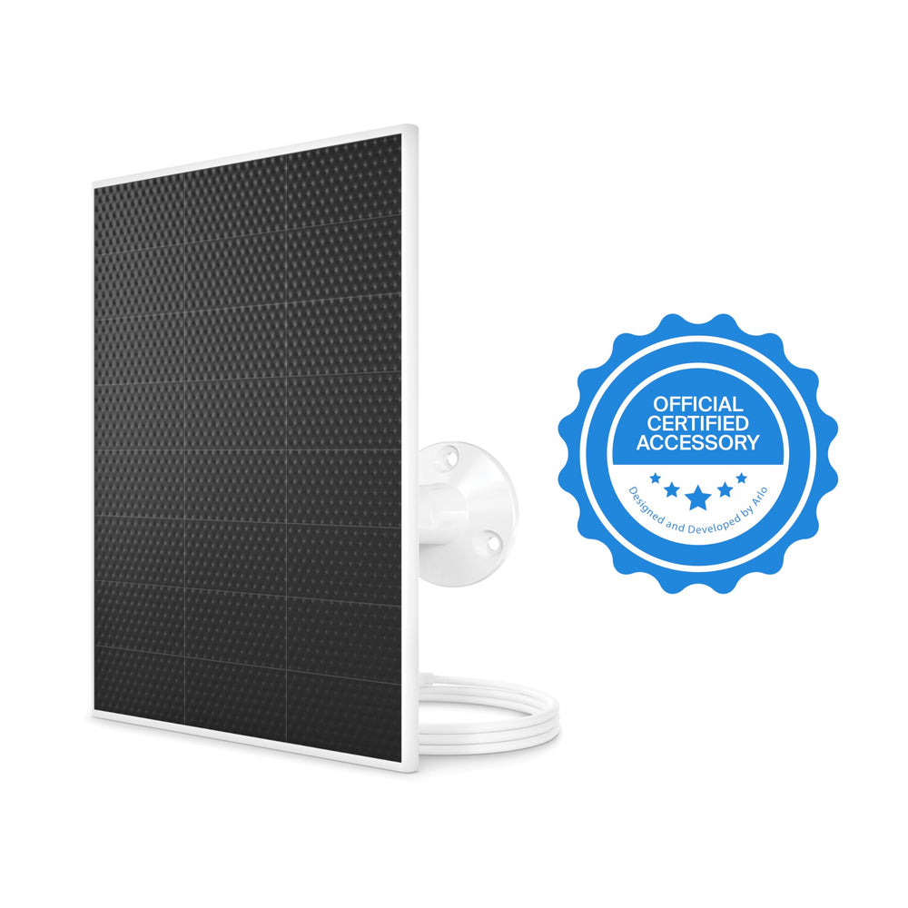 Arlo solar panel side profile with adjustable mount for precise angle and improved charging