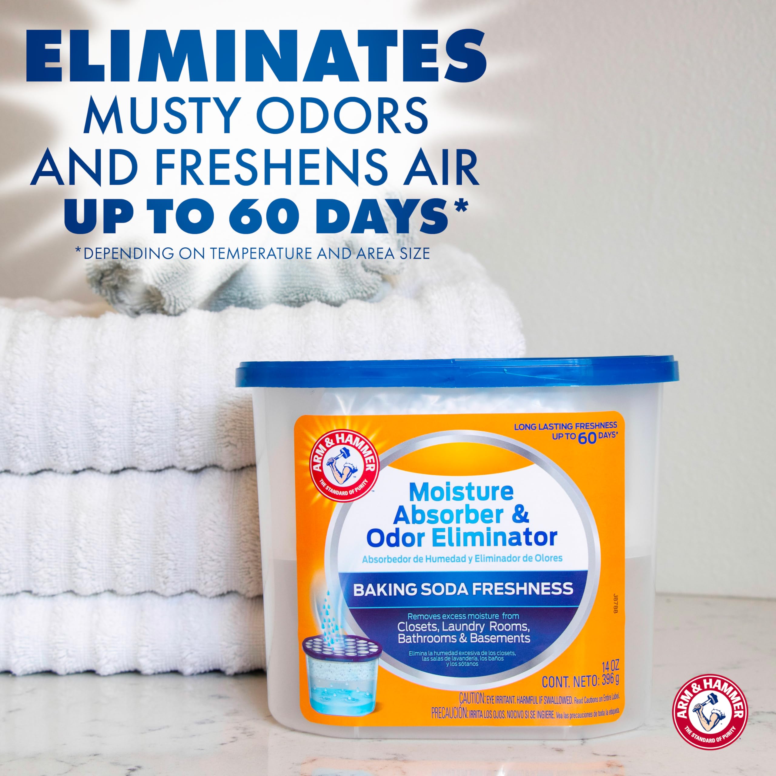 Arm & Hammer close-up of moisture-absorbing crystals highlighting fast absorption