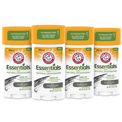 Arm & Hammer front packaging showing four charcoal deodorant sticks and freshness