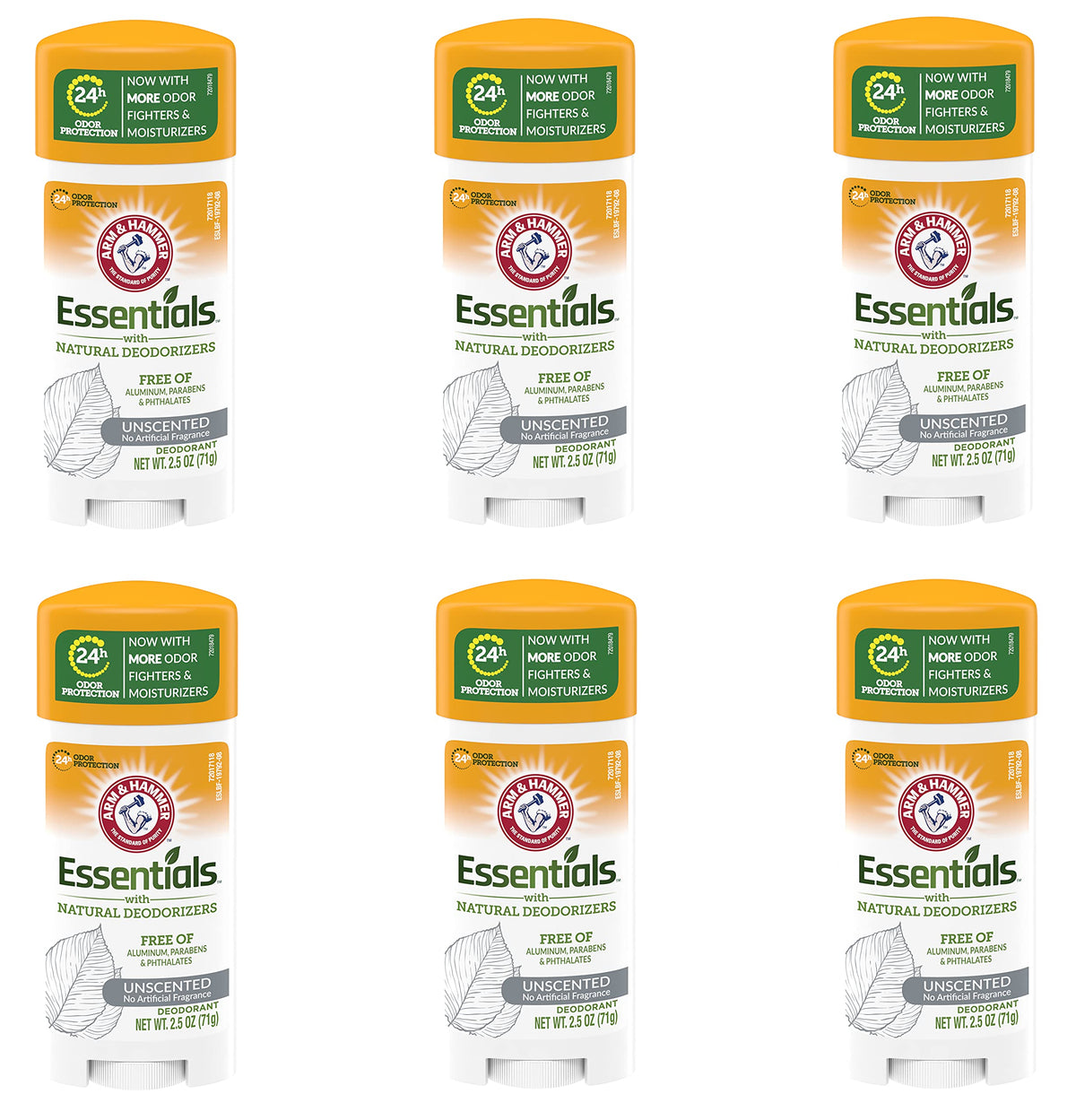 Arm & Hammer front packaging showing unscented six-pack benefit
