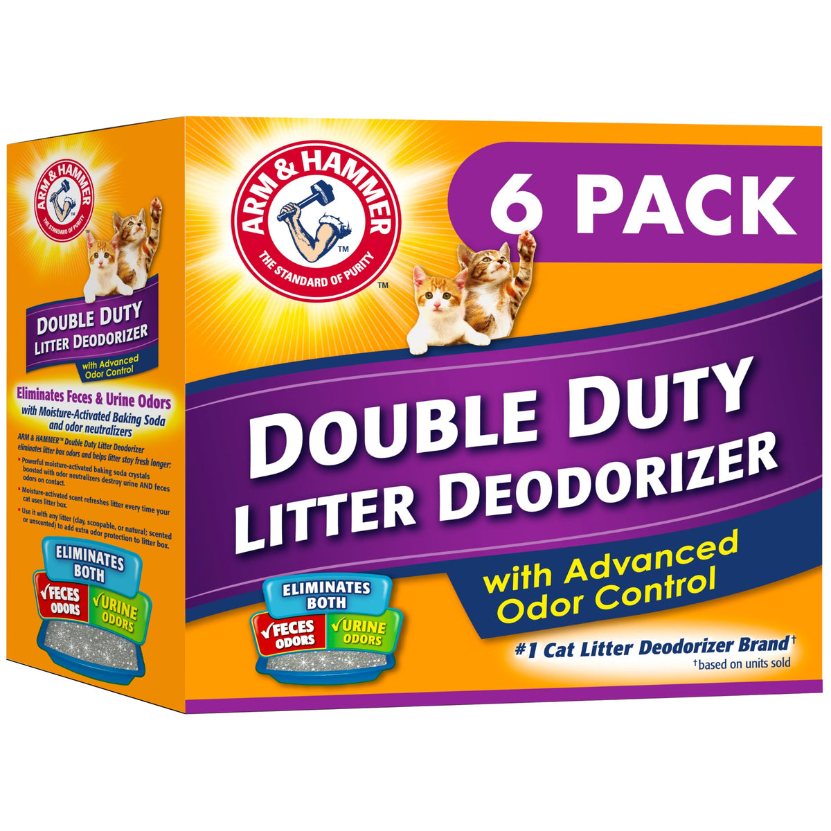Arm & Hammer front packaging showing 30 oz six-pack and clear benefit