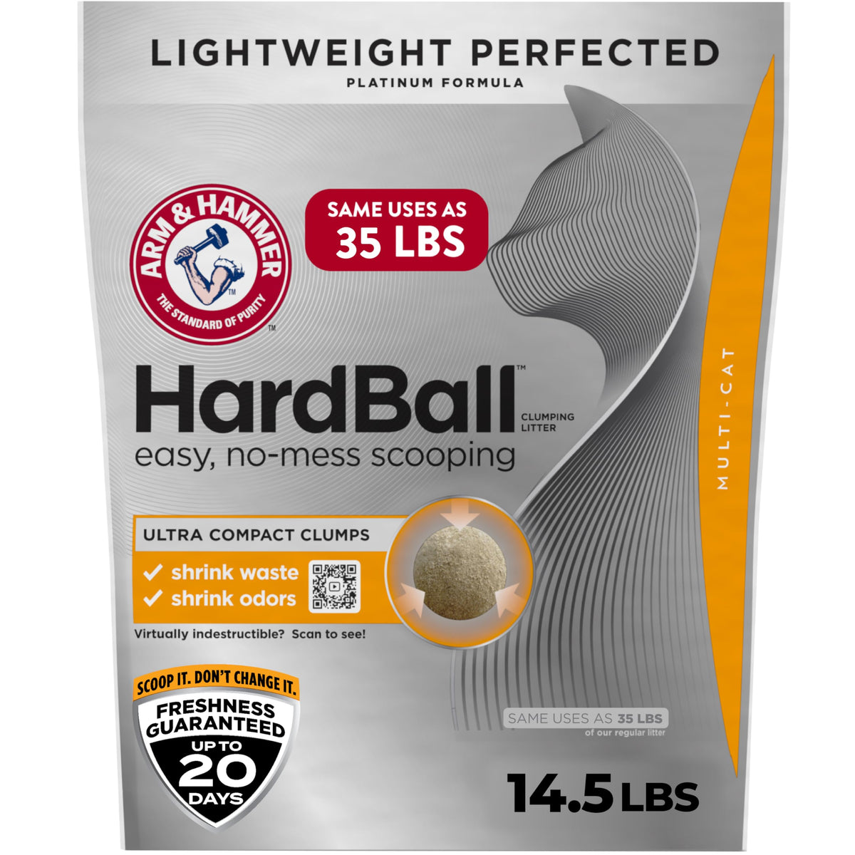 ARM & HAMMER front-of-bag view showing product branding and weight benefits