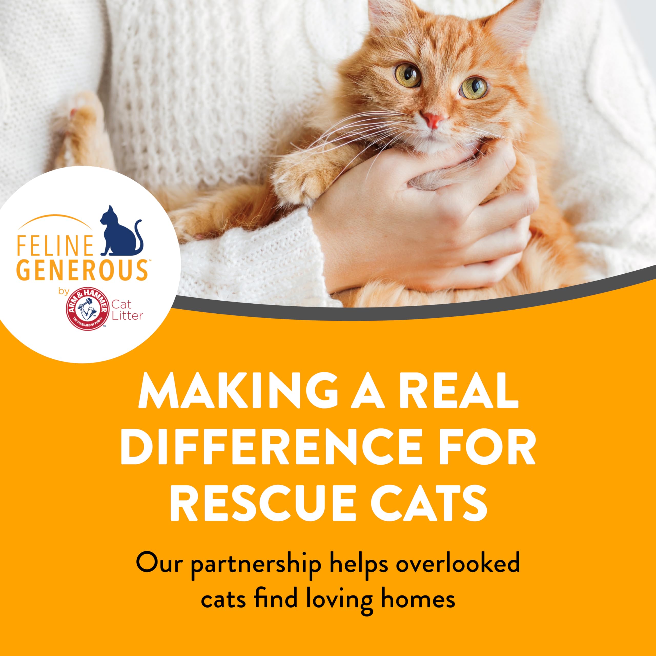 ARM & HAMMER litter beside a resting cat showing odor control advantage