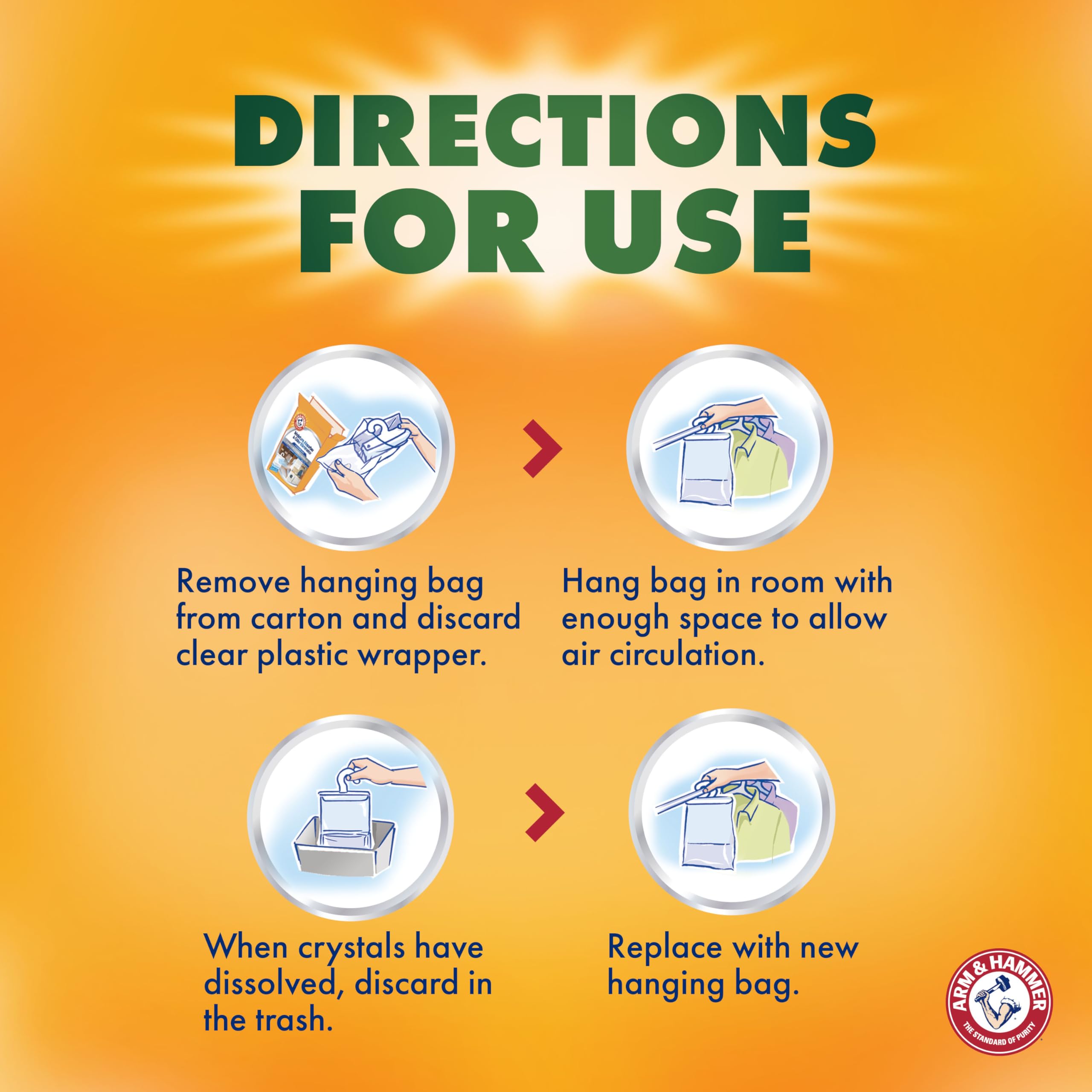 Arm & Hammer hanging bag in bedroom setting creating long-lasting fresh air