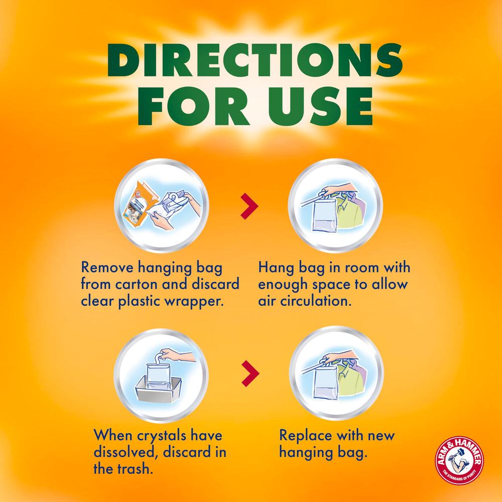 Arm & Hammer hanging bag in bedroom setting creating long-lasting fresh air