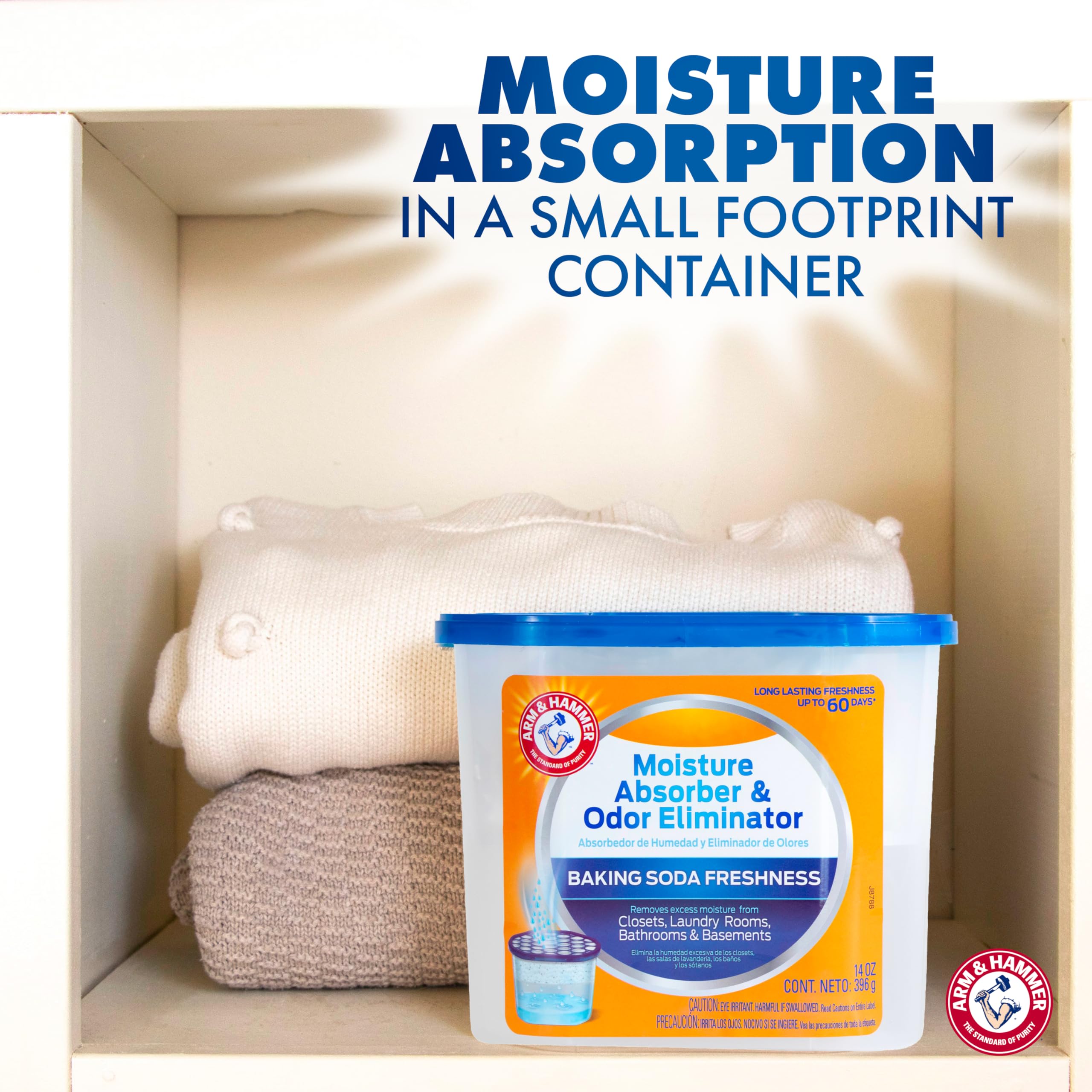 Arm & Hammer open lid with collected water showing clear moisture capture benefit